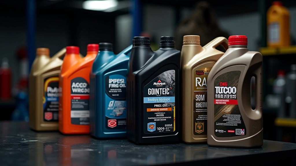 Variety of different motor oil bottles and containers displayed on a dark surface