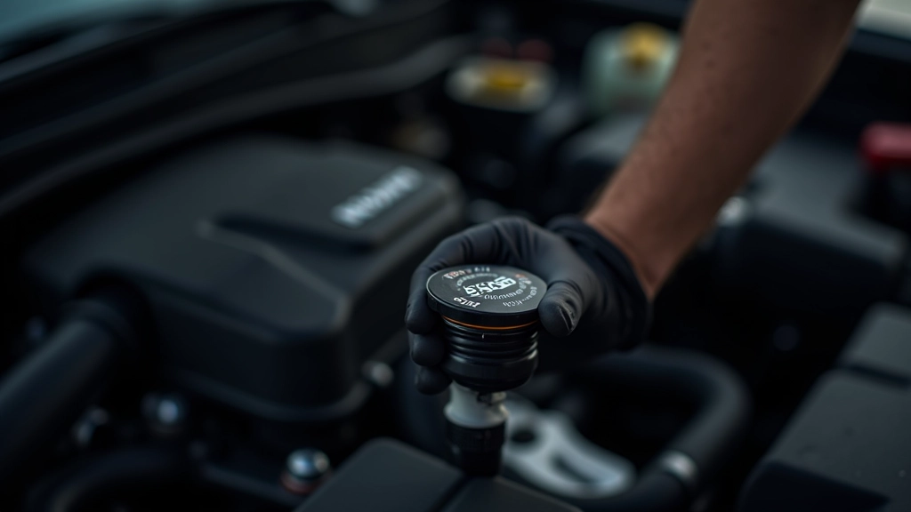 Modern car engine compartment showing oil cap location with correct viscosity specification visible